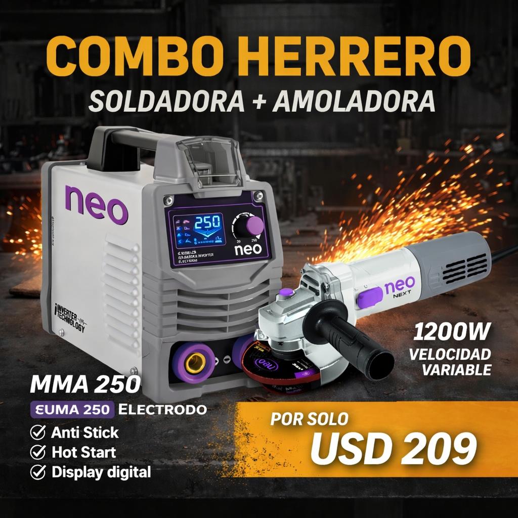 COMBO AMOLADORA 115 + SOLDADORA 250 Amp. NEO